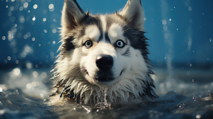 siberian husky taking a bath in the bathtub