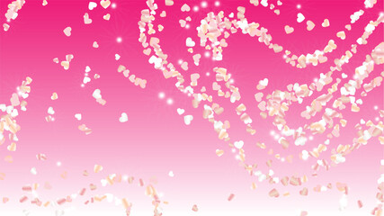 Realistic Background with Confetti of Hearts Glitter Particles. St. Valentine Day. Celebration pattern. Light Spots. Explosion of Confetti. Glitter Vector Illustration. Design for Banner.