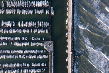 Aerial view of a port area for tourist boating