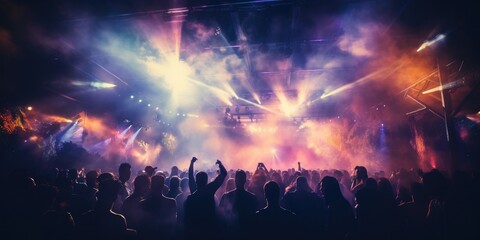 Fototapeta na wymiar Crowd People Enjoying great music festival concert. Background Generative AI