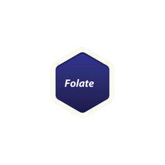 Folate symbol label vector, hexagon shape with text, Suitable for health product packaging.