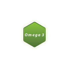 Omega 3 symbol label vector, hexagon shape with text, Suitable for health product packaging.