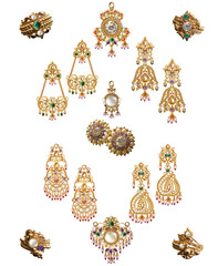 Indian Vintage pearl Jewellery Earring and Pendent set isolated on white background and transparent 
