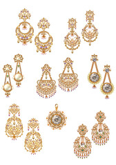 Indian Vintage pearl Jewellery Earring and Pendent set isolated on white background and transparent 