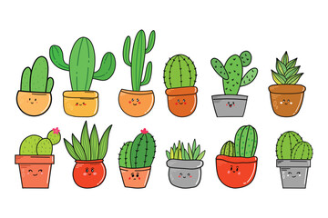 Cute cactus clipart vector collection