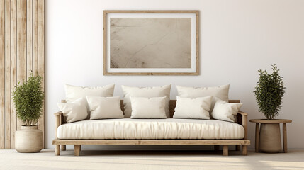 rustic interior design of modern living room with beige floor