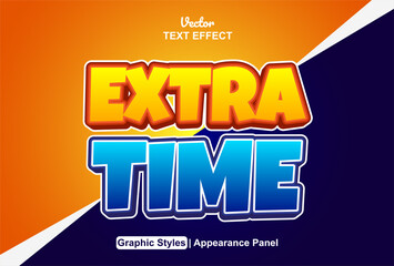 extra time text effect graphic style blue and orange color editable.