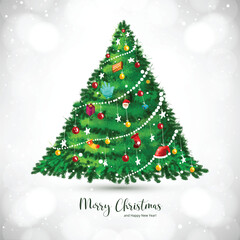Christmas tree in winter holiday card background