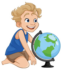 Smiling Boy Examining World Globe Toy