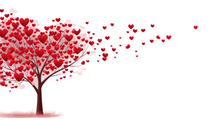 Red heart tree isolated on white or transparent background, png