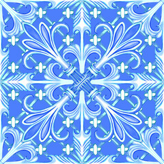 Majolica pattern. Sicilian hand drawn blue ornament. Traditional blue and white ceramic tiles. Portuguese traditional azulejo pattern. Moroccan style..