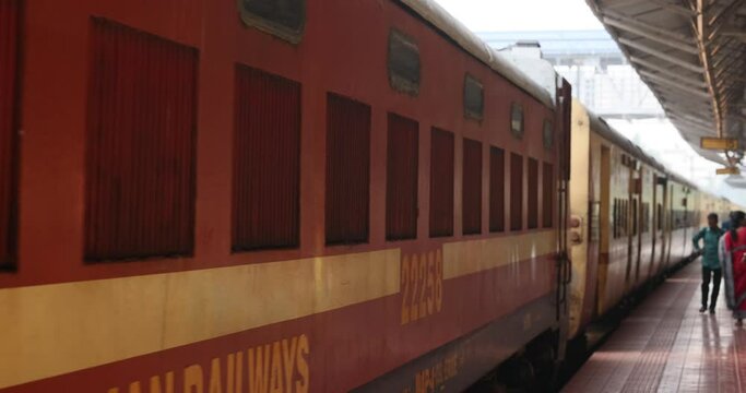  The passenger train departs from the platform.