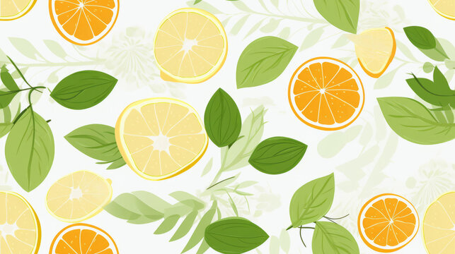 Pattern of citrus fruits, in the style of watercolor drawing,