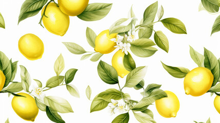 Pattern of citrus fruits, in the style of watercolor drawing,