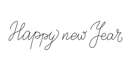 Happy new year in handwritten lettering vector outline. Black phrase on white background