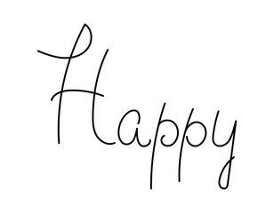 The word Happy in handwritten lettering vector outline. Black word on white background