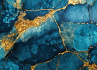 Abstract Blue and Golden Marble Texture Background.
