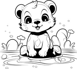 Otter cute animal image, black and white coloring page