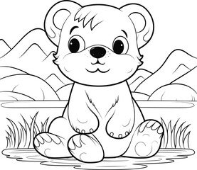 Otter cute animal image, black and white coloring page