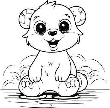 Otter cute animal image, black and white coloring page