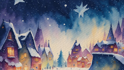 Snowy Village at Night