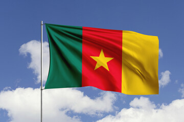Cameroon flag fluttering in the wind on sky.