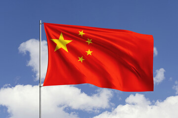 China flag fluttering in the wind on sky.