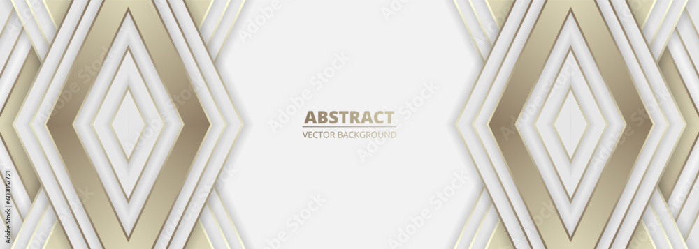 Aufkleber white and gold abstract background with golden and white luxury 3d shapes and objects. wide vector i