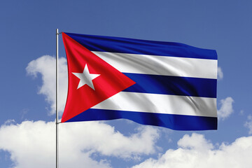 Cuba flag fluttering in the wind on sky.