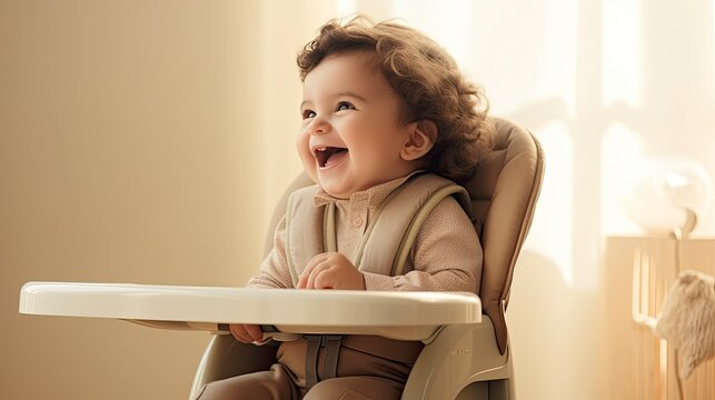 Joyful Baby Laughing in High Chair.