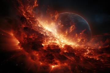 Obraz premium Sun in space with fire flame. surreal galaxy. Generative AI