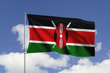 Kenya flag fluttering in the wind on sky.