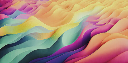 illustrazione con sfondo di onde e forme curvilinee sovrapposte in colori brillanti - obrazy, fototapety, plakaty