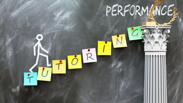 Tutoring leads to Performance - a metaphor showing how tutoring makes the way to reach desired performance. Symbolizes the importance of tutoring and cause and effect relationship.,3d illustration