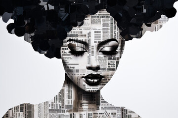 Illustration d'une femme noire en collage - obrazy, fototapety, plakaty