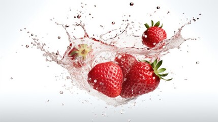 Strawberry with water splashes on a white background