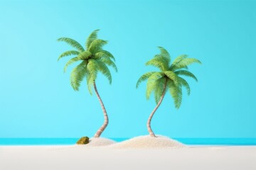 Coconut trees with beach sand on blue background. summer concept. 3d rendering, Generative AI