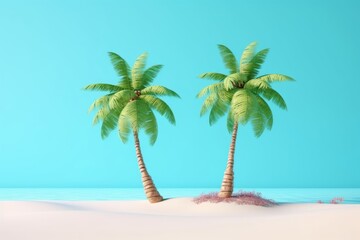 Coconut trees with beach sand on blue background. summer concept. 3d rendering, Generative AI