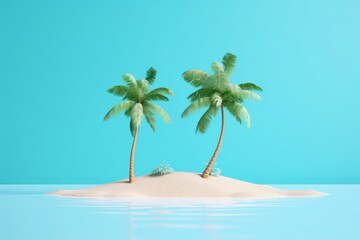 Coconut trees with beach sand on blue background. summer concept. 3d rendering, Generative AI