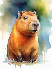 A watercolor painting of a capybara.