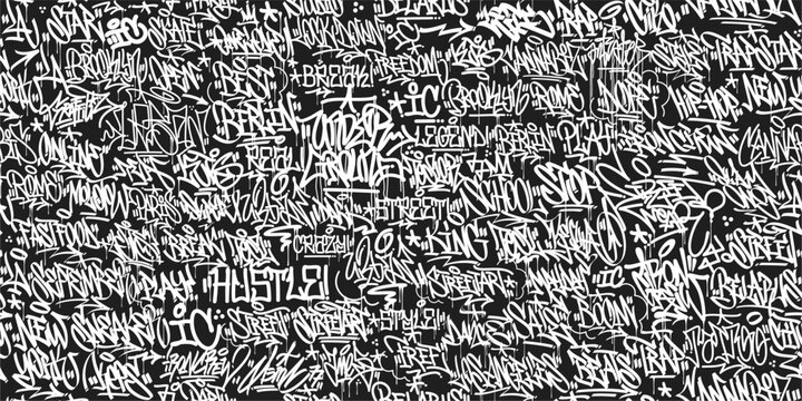Seamless Dark Abstract Hip Hop Street Art Graffiti Style Urban Calligraphy Background