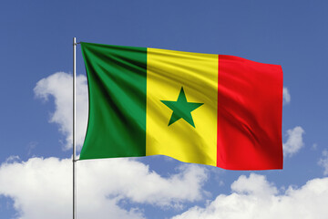 Senegal flag fluttering in the wind on sky.