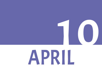 10 april calendar date with copy space. Very Peri background and white numbers. Trending color for 2022.