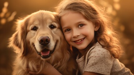 Young Girl Embracing Her Beloved Dog