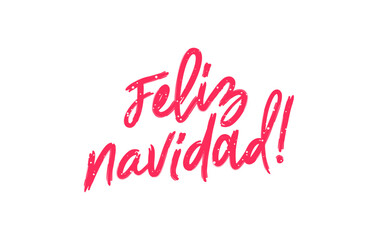 Red snow-covered inscription - Feliz Navidad! Merry Christmas in Spanish. Handwritten lettering. Drawn with a brush by hand.