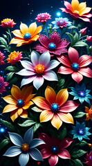 Fototapeta na wymiar Colorful cosmic flowers that are highly detailed, beautiful, and sparkling. Fantasy wallpaper background.