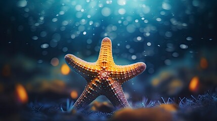 One Starfish in Shallow Seas with Bokeh Background.