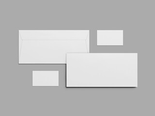 White Blank Envelope and Business Card 3D Mockup Render
