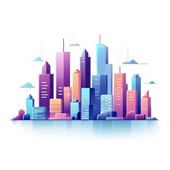 Obraz premium Flat-Style Minimalist UI Illustration Featuring a Cityscape with Skyscrapers.