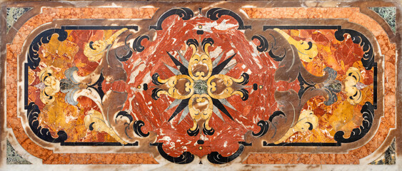 NAPLES, ITALY - APRIL 24, 2023: The baroque stone mosaic (pietra dura) in the church Chiesa di San...